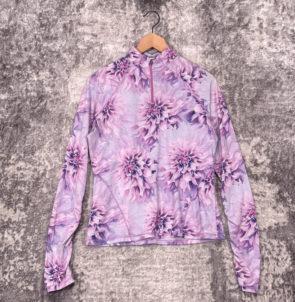 G/FORE 1/4 Zip Pullover Top Medium Womens Pink Purple Floral Golf Performance